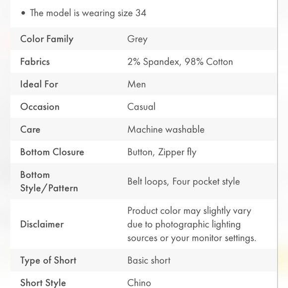 NWT Hawker Rye Stitch Fix essential wash chino short grey granite. Men's 36. - Picture 16 of 16